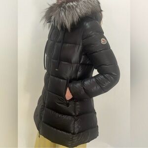 Moncler Women's Black Puffer Jacket with Fur Trim